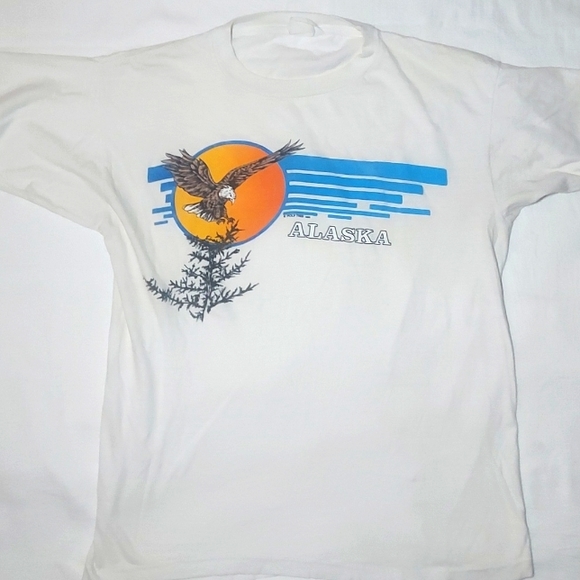 1985 Vintage Poly Tees Alaska Sz Small / Unisex / Single Stitch 80s Tee - Picture 1 of 3